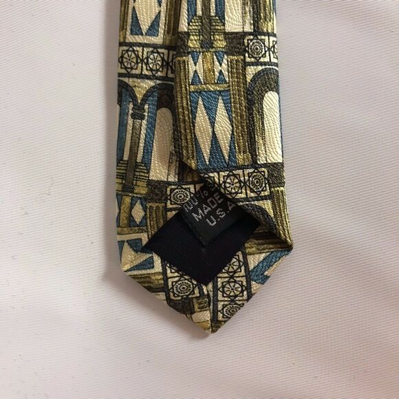 Structure Mens Necktie 100% Silk Brown Blue Beige - Picture 4 of 6
